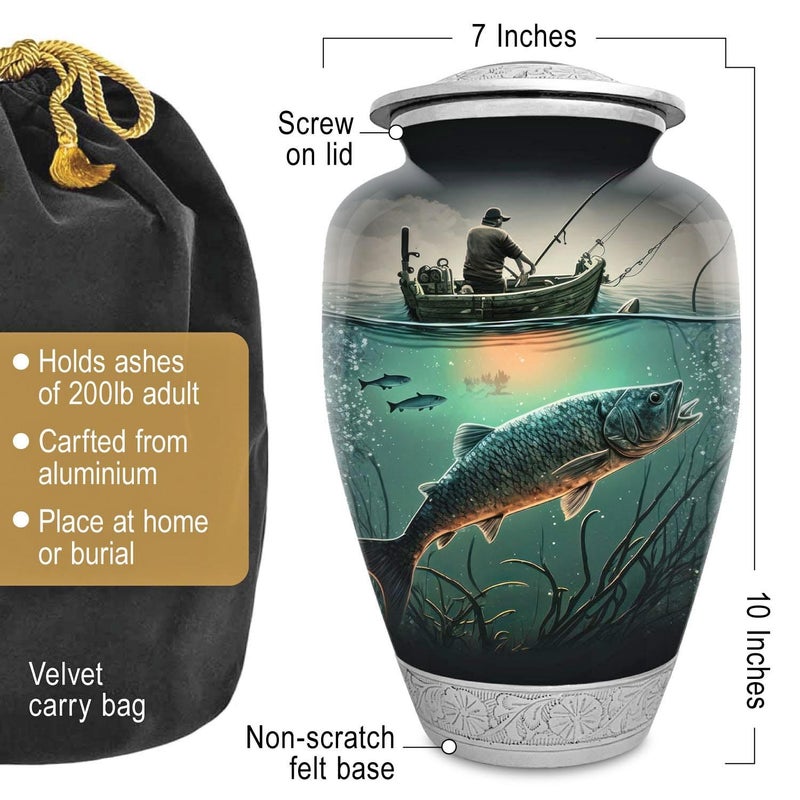 Double Trouble Inc Fishing Urn for Human Ashes | Large Handcrafted Funeral Memorial | Decorative Cremation Fishing Urn for Women and Men - Image 2